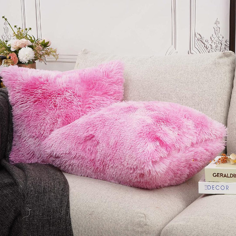 Pink fur pillow online cover